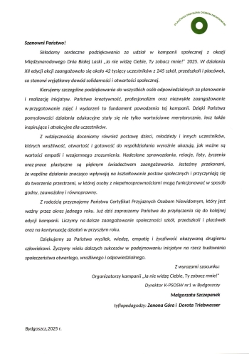 pismo do certyfikatu