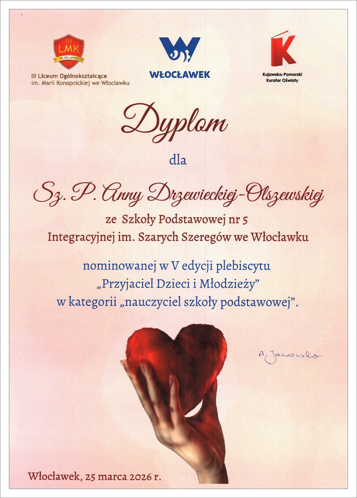 Nominacja w plebiscycie „Przyjaciel Dzieci i Młodzieży”